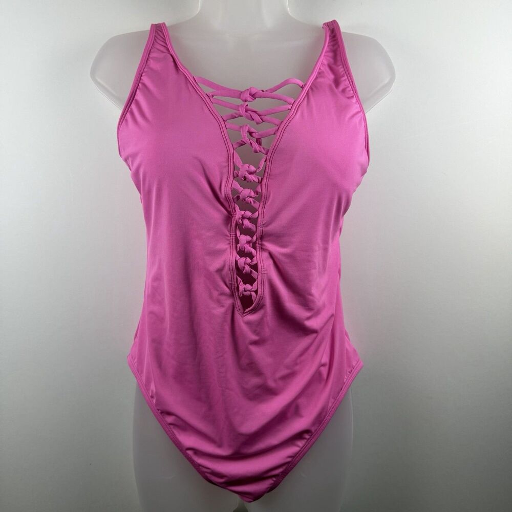 Lilly Pulitzer Swimsuit Women's Size 12 Plumeria Hot Pink Isle Lattice One Piece - Picture 1 of 7